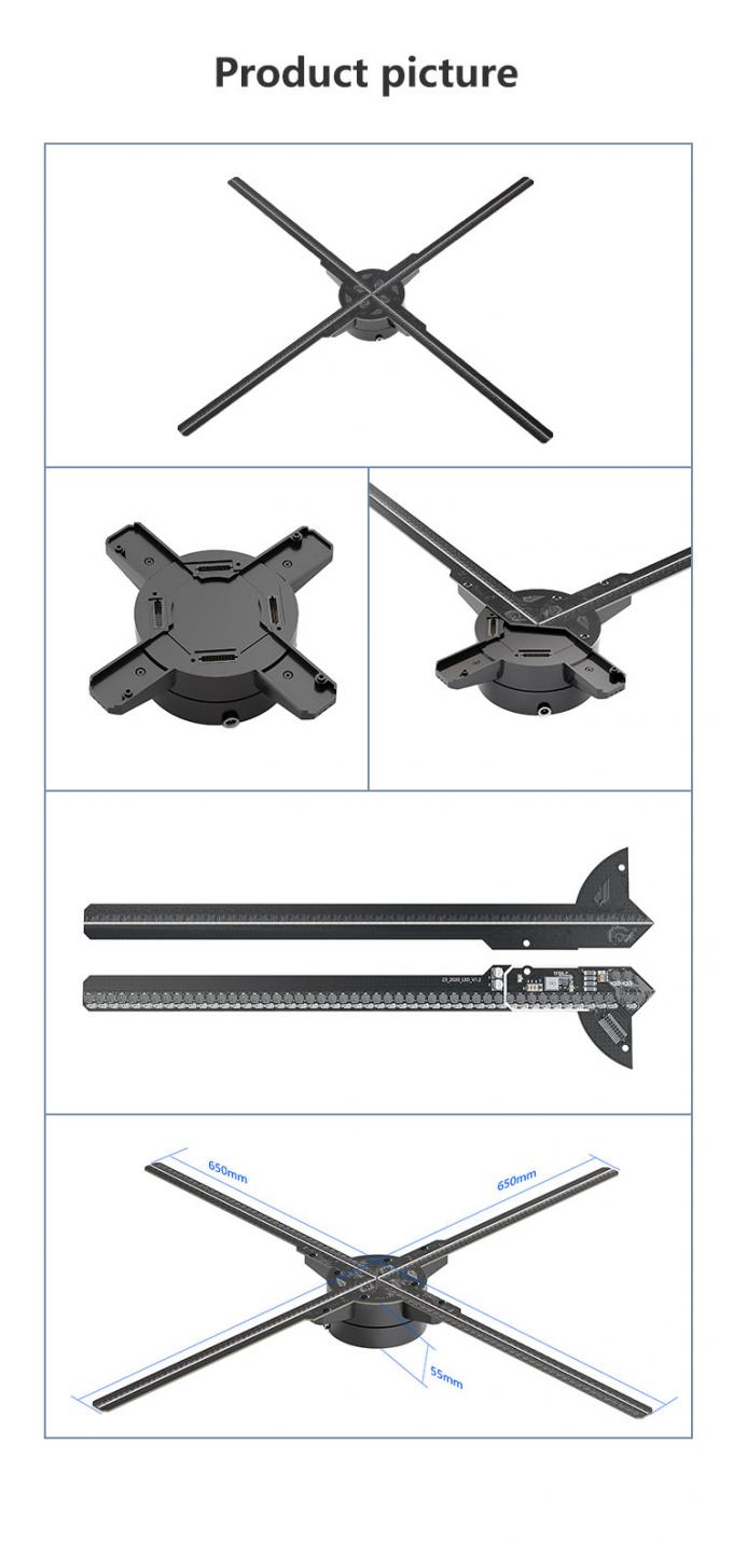 3D LED Fan Spliced 65cm wifi światło zewnętrzna reklama maszyna projektor holograficzny projektor obracający się wentylator hologram 5
